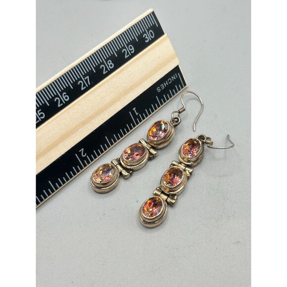 Sterling Silver Dangles Earrings Pierced Dangles Color Changing Glass Stones - Picture 7 of 8